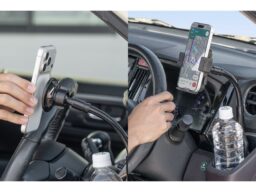 スマホもドリンクも置ける！フレキシブルアームで好きな位置に調整できる車載スマホホルダーを発売