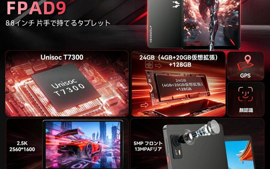 【新品発売記念価格！楽天限定】Headwolf FPAD9 8.8インチ 2.5K 90Hz simフリー タブレット Android 16 128GB 特別価格21,999円 レビューで特典も！