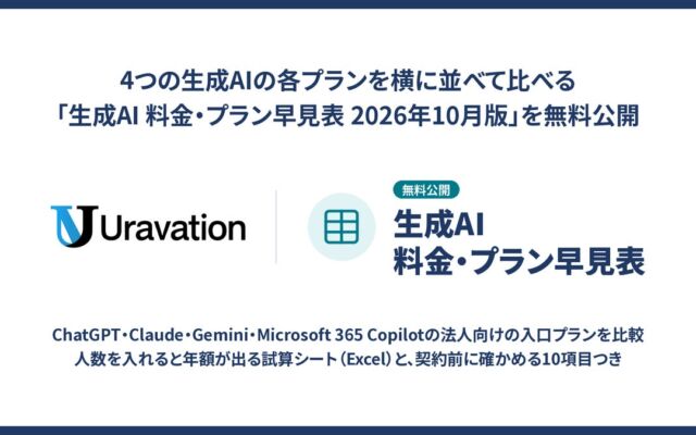 ChatGPT・Claude・Gemini・Microsoft 365 Copilotの料金を同じ段で横並びに　Uravationが「生成AI 料金・プラン早見表 2026年10月版」を無料公開