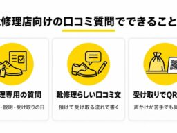 靴修理店の集客に専用の口コミ質問を搭載 受け取りにQRコードを案内するだけで、仕上がりの良さが口コミに｜口コミロボ(TM)