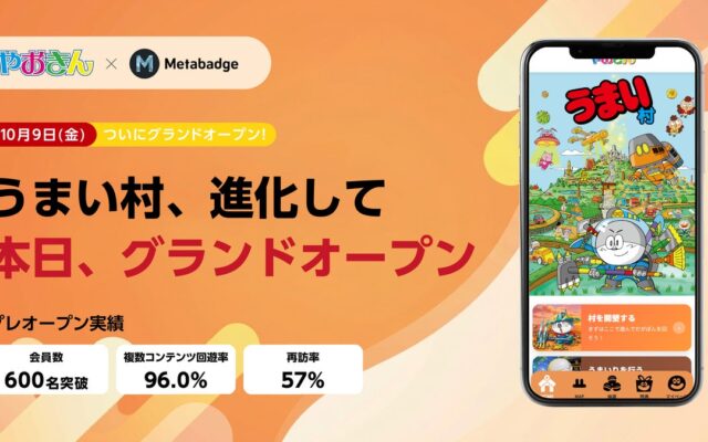 【プレオープン実績報告】再訪率57%に驚きの声。やおきん公式ファンサイトが、クラウドサーカスの『Metabadge』で「うまい村」として本日グランドオープン！