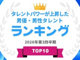 『タレントパワーランキング』が2026年8月度調査版タレントパワーが上昇した男優・男性タレントランキングを発表！WEBサイト『タレントパワーランキング』ランキング企画第431弾！